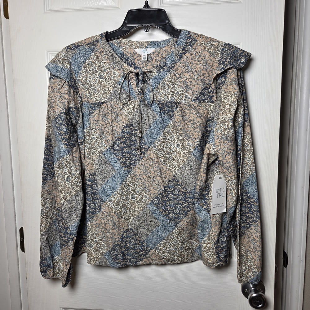 Time and Tru XXL floral paisley patchwork look top NWT casual boho cotton/rayon